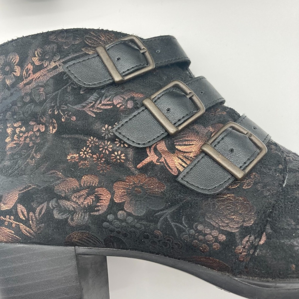 Remonte Black Floral Ankle Boots Bronze Metallic Buckle Side Zip EU 37 US 6.5-7 - Picture 3 of 13